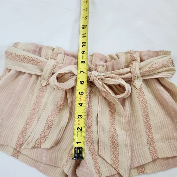 Y2K Rare Authentic Juicy Couture Paper Bag Shorts Petal Pink Cream Stripe Sash S